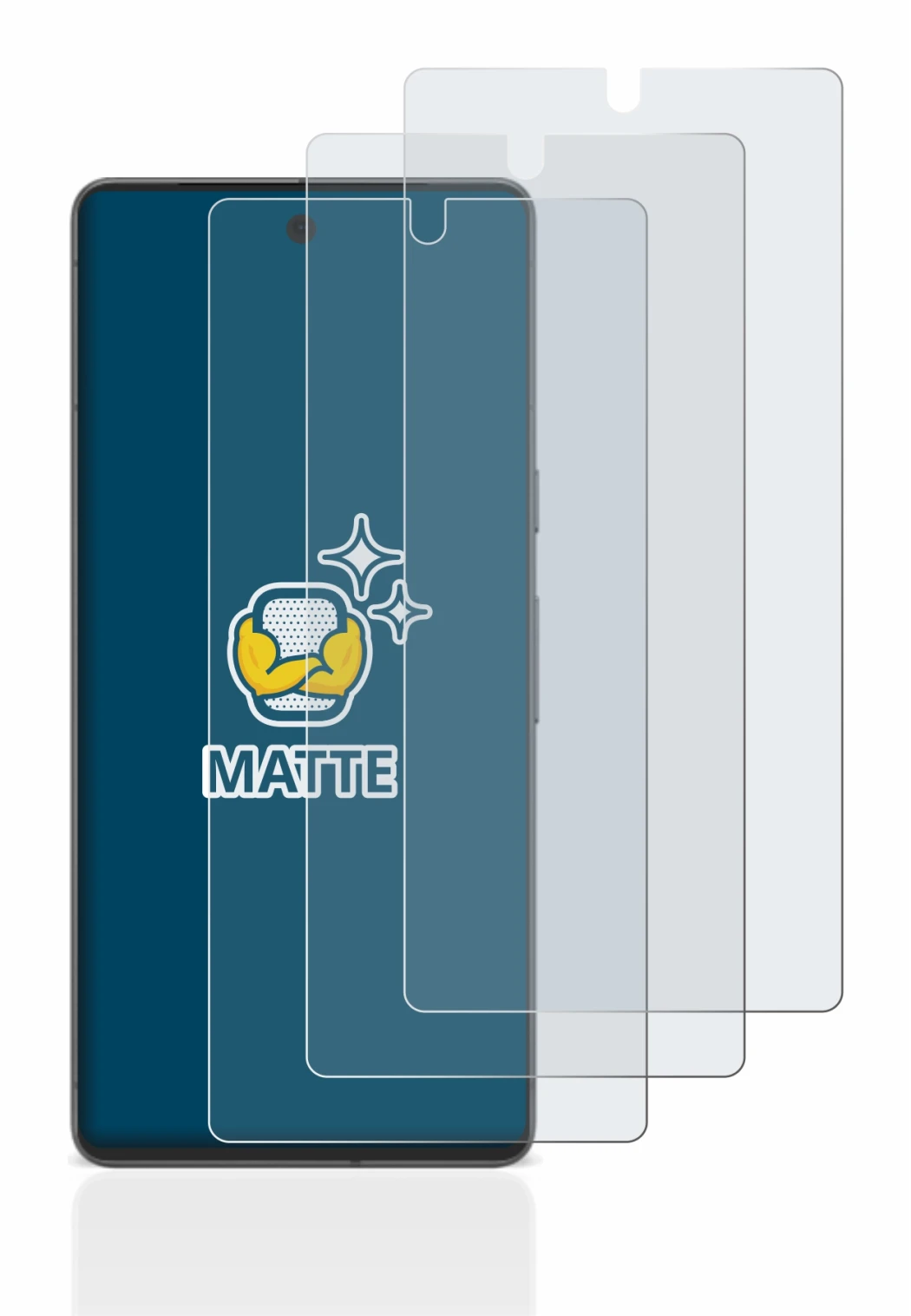 Image of the device Google Pixel 7 with a wide variety of screen protectors.