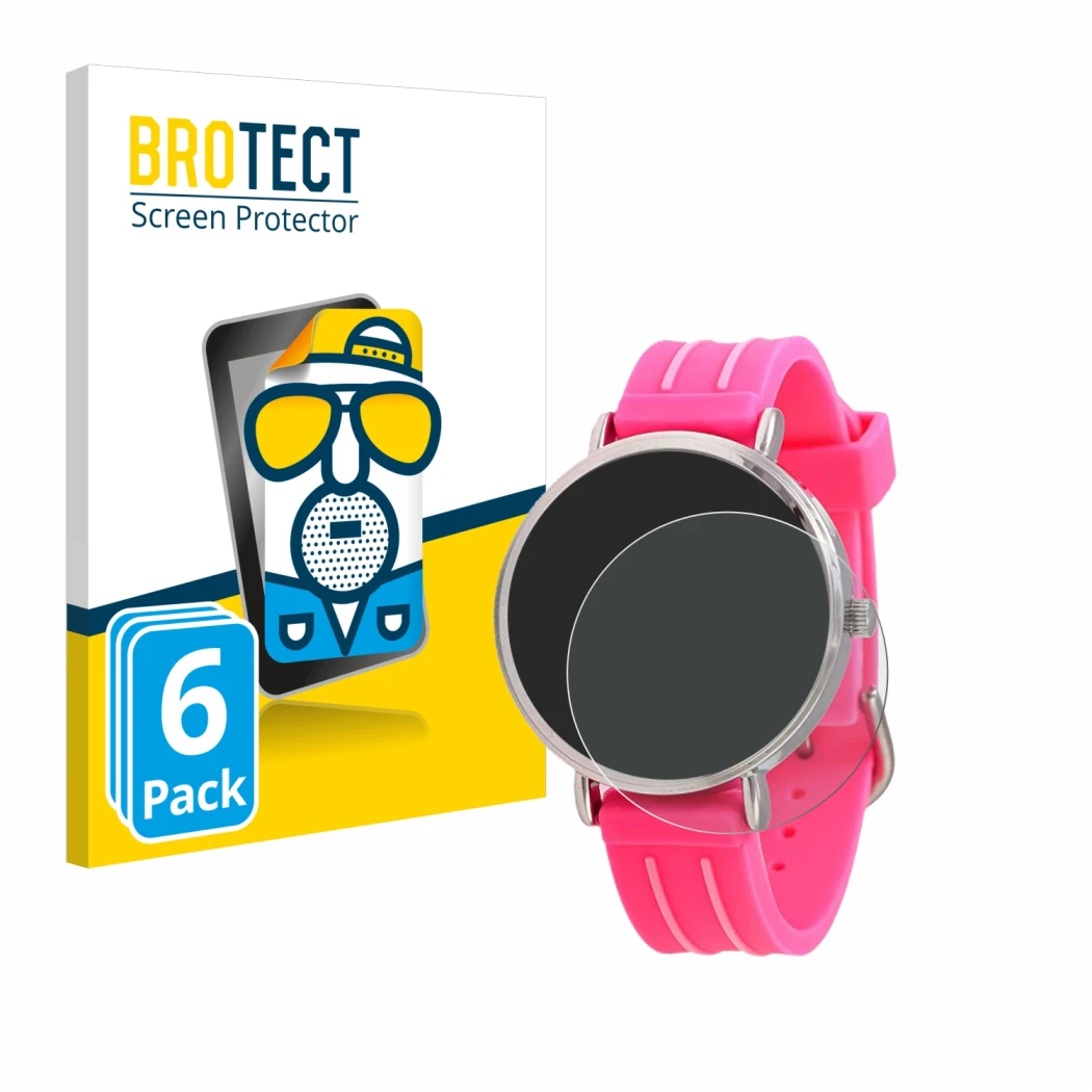 Front side of a product packaging with the brand logo BROTECT. Next to it is the device Kiddus Children's Learning Watch shown