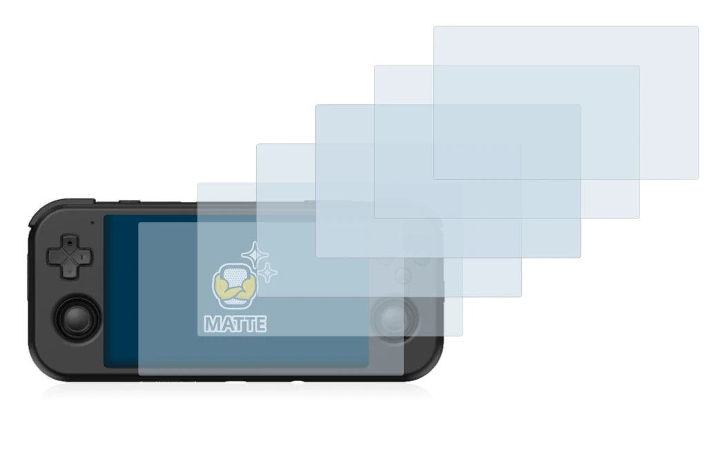 Image of the device Retroid Pocket 3 with a wide variety of screen protectors.