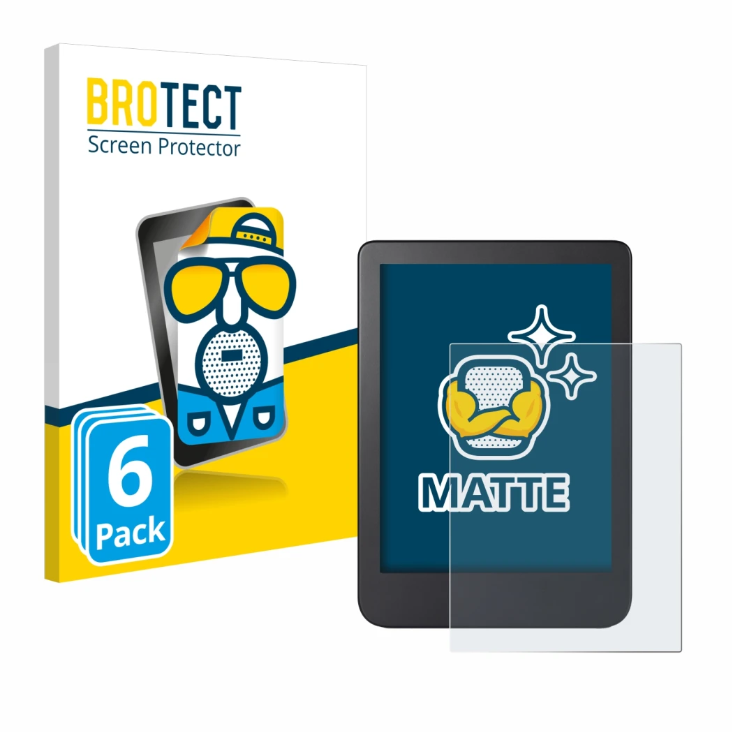 Front side of a product packaging with the brand logo BROTECT. Next to it is the device Kobo Clara 2E shown with the correspon