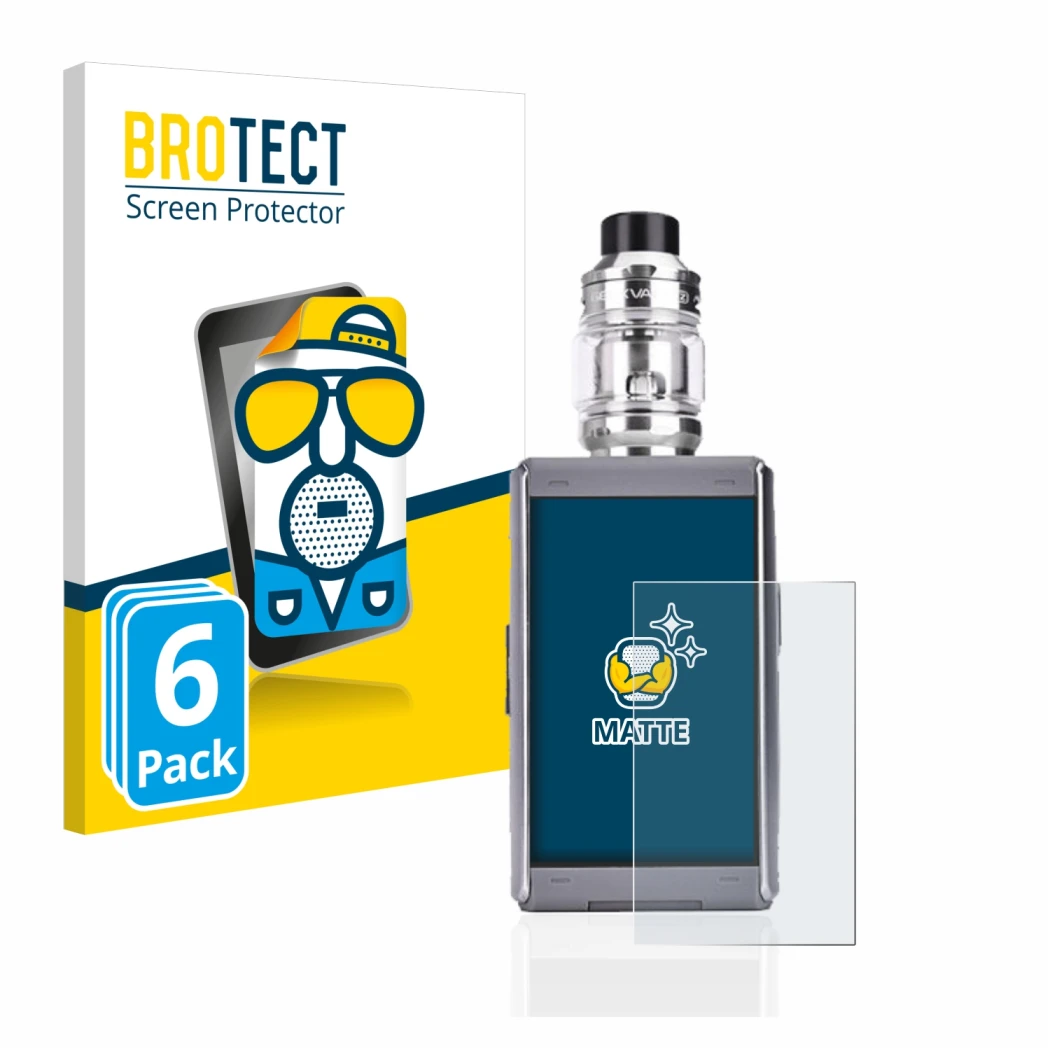 Front side of a product packaging with the brand logo BROTECT. Next to it is the device GeekVape T200 shown with the correspon
