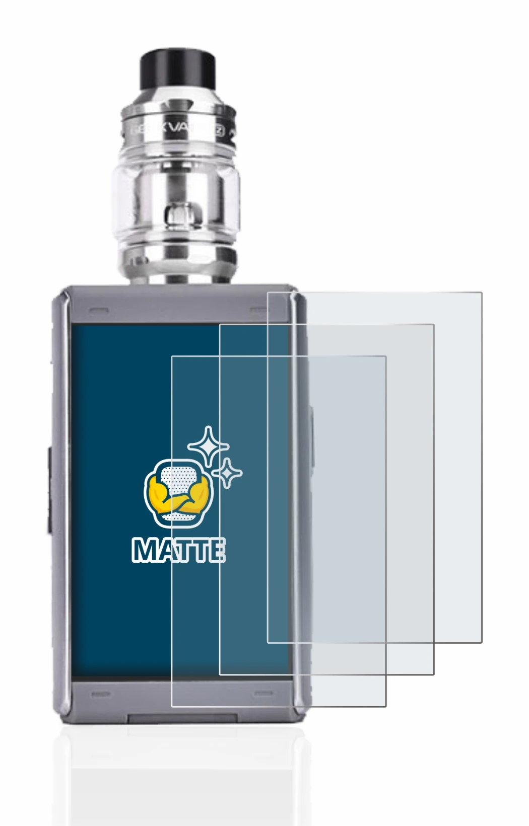 Image of the device GeekVape T200 with a wide variety of screen protectors.