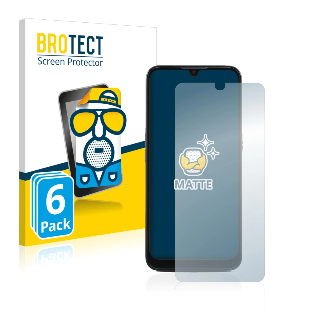 Front side of a product packaging with the brand logo BROTECT. Next to it is the device Doro 8100 PLUS shown with the correspo
