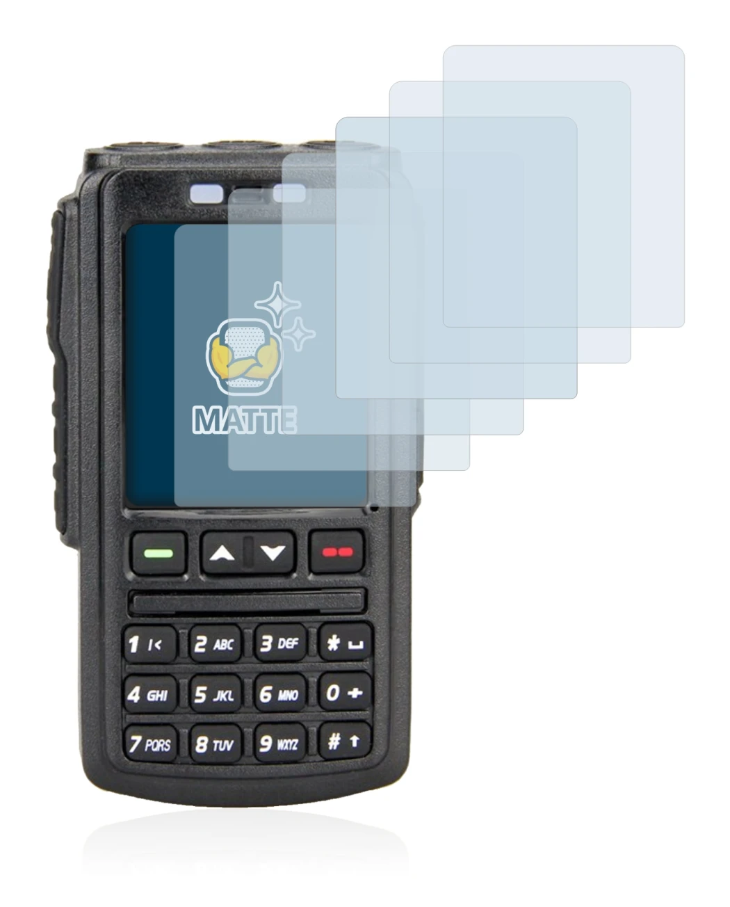Image of the device AnyTone BT-01 with a wide variety of screen protectors.