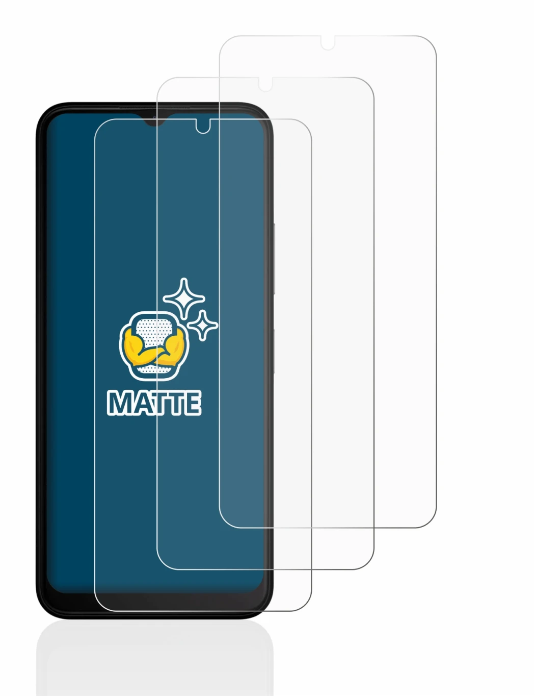 Image of the device Nokia C32 with a wide variety of screen protectors.