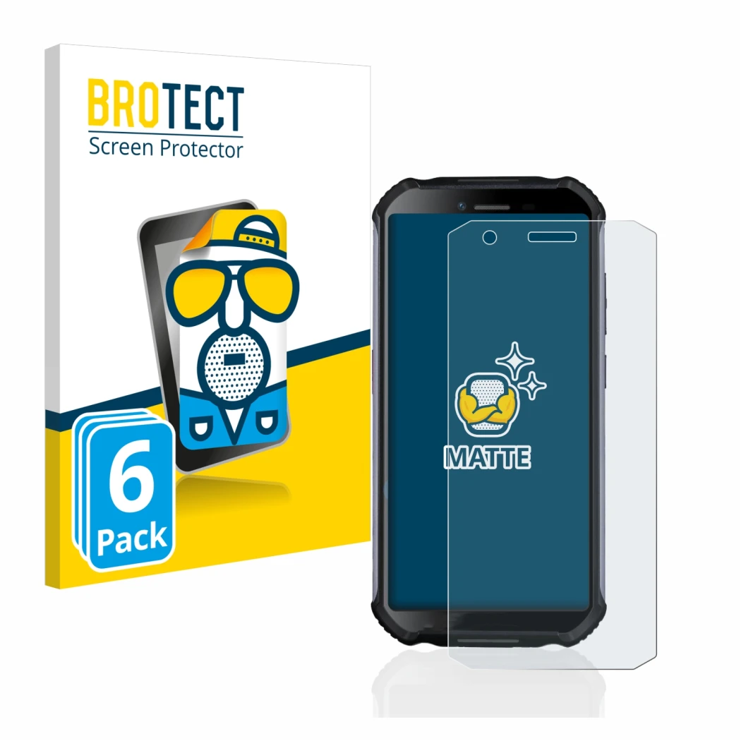 Front side of a product packaging with the brand logo BROTECT. Next to it is the device Doogee S41 shown with the correspondin