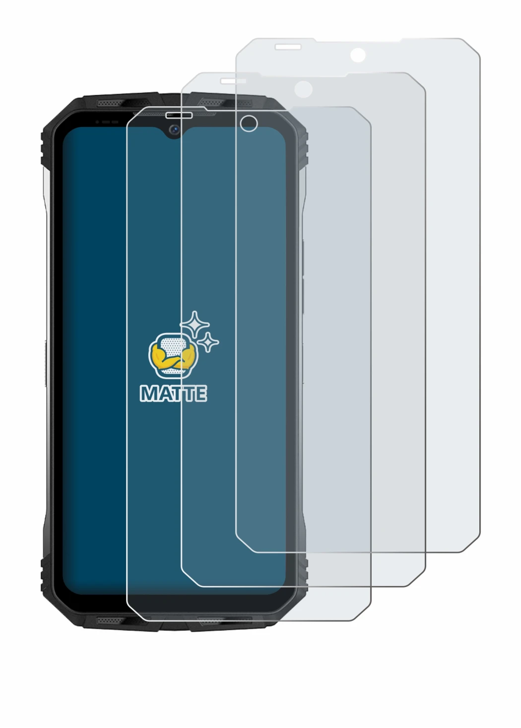 Image of the device Doogee S100 with a wide variety of screen protectors.