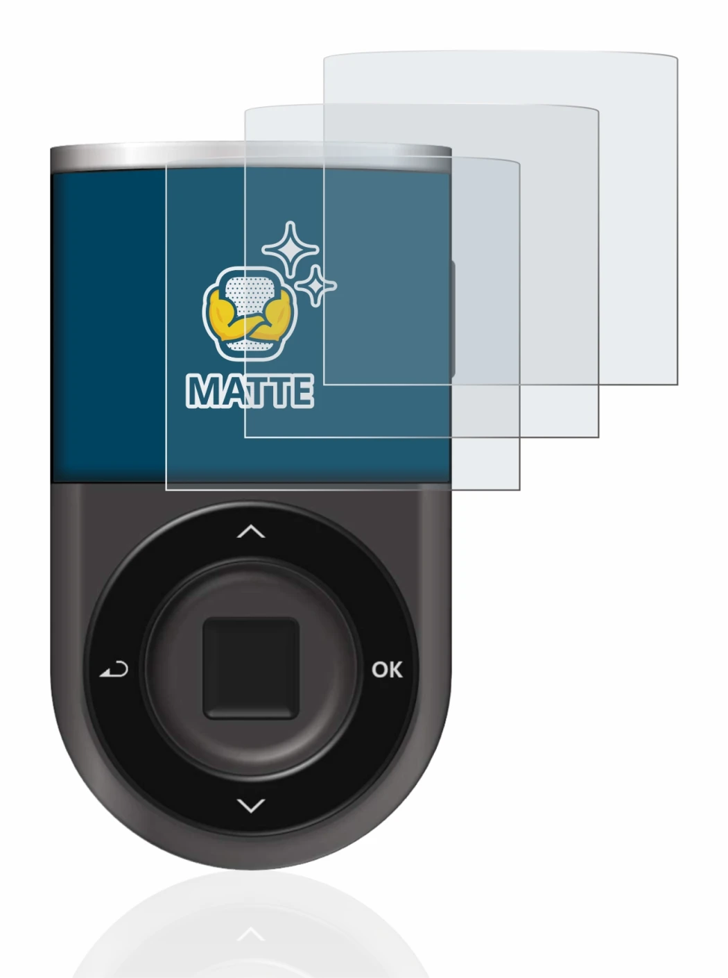 Image of the device D’CENT Biometric Wallet with a wide variety of screen protectors.