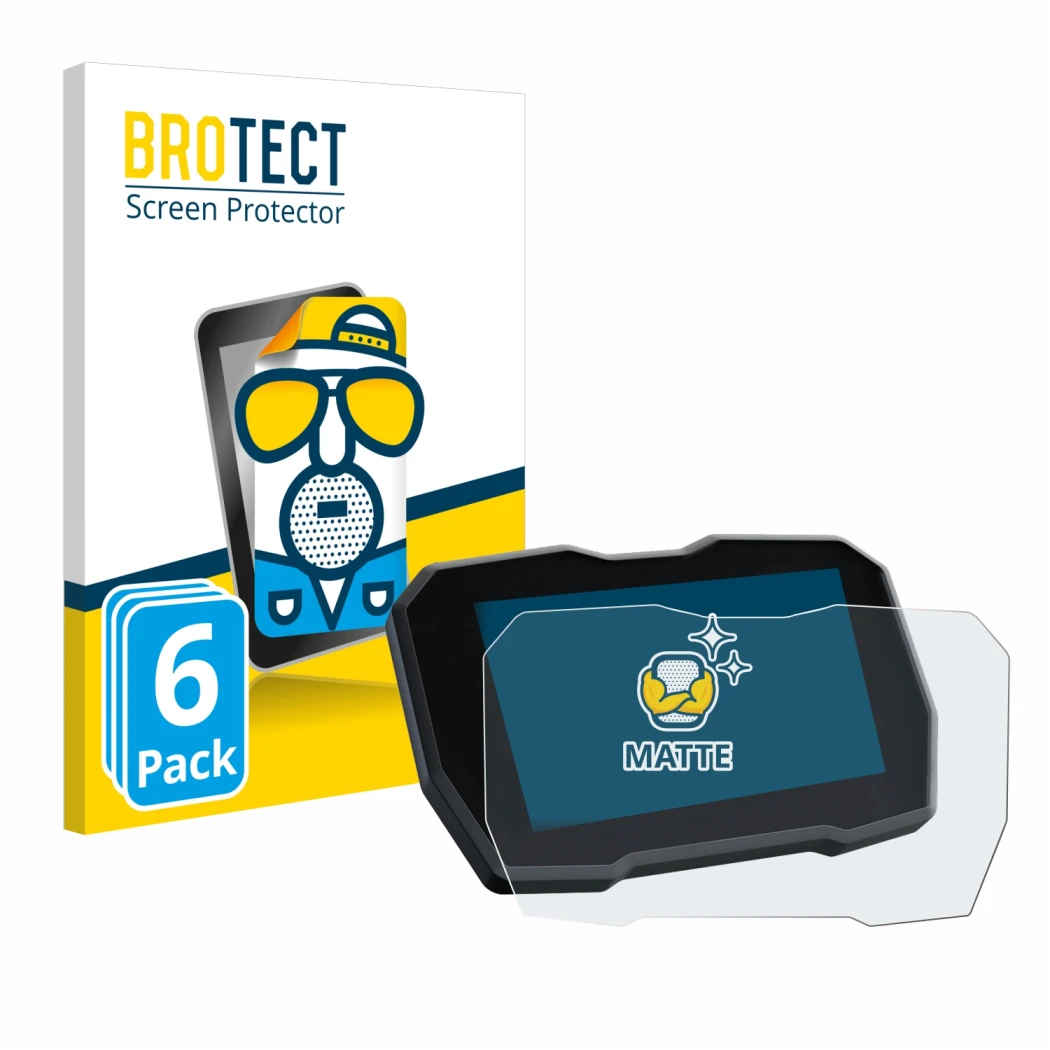 Front side of a product packaging with the brand logo BROTECT. Next to it is the device Ducati Multistrada V4 2021+ shown with