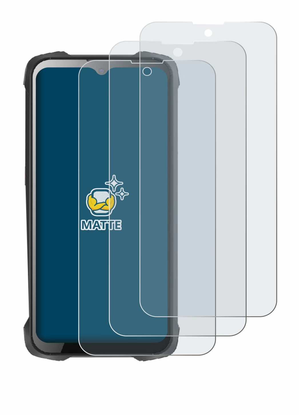 Image of the device Cubot King Kong 9 with a wide variety of screen protectors.
