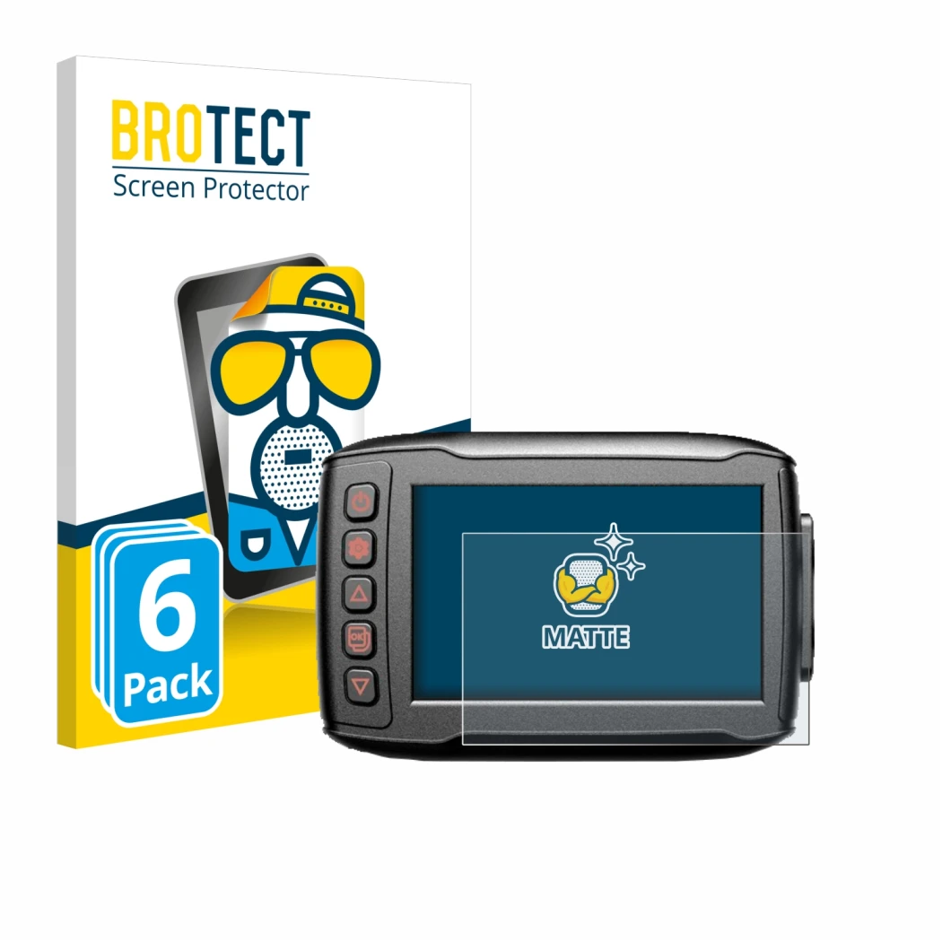 Front side of a product packaging with the brand logo BROTECT. Next to it is the device Blueskysea DV999 shown with the corres