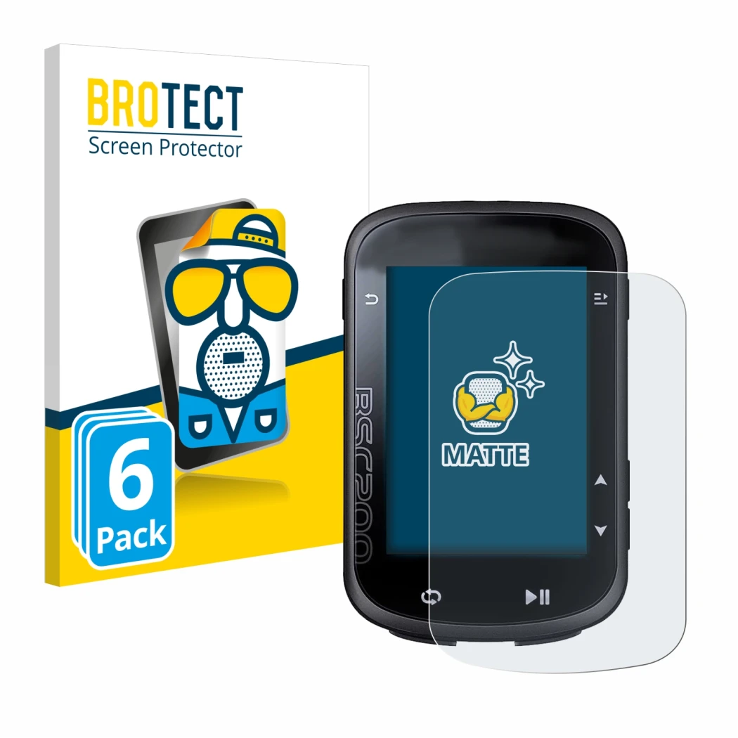 Front side of a product packaging with the brand logo BROTECT. Next to it is the device iGPSPORT BSC200 shown with the corresp