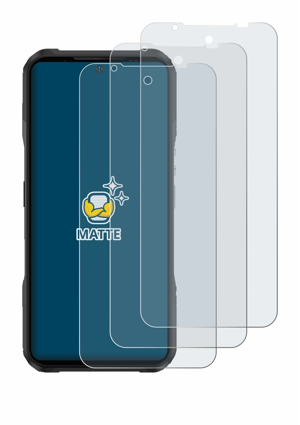 Image of the device Doogee V20 Pro with a wide variety of screen protectors.