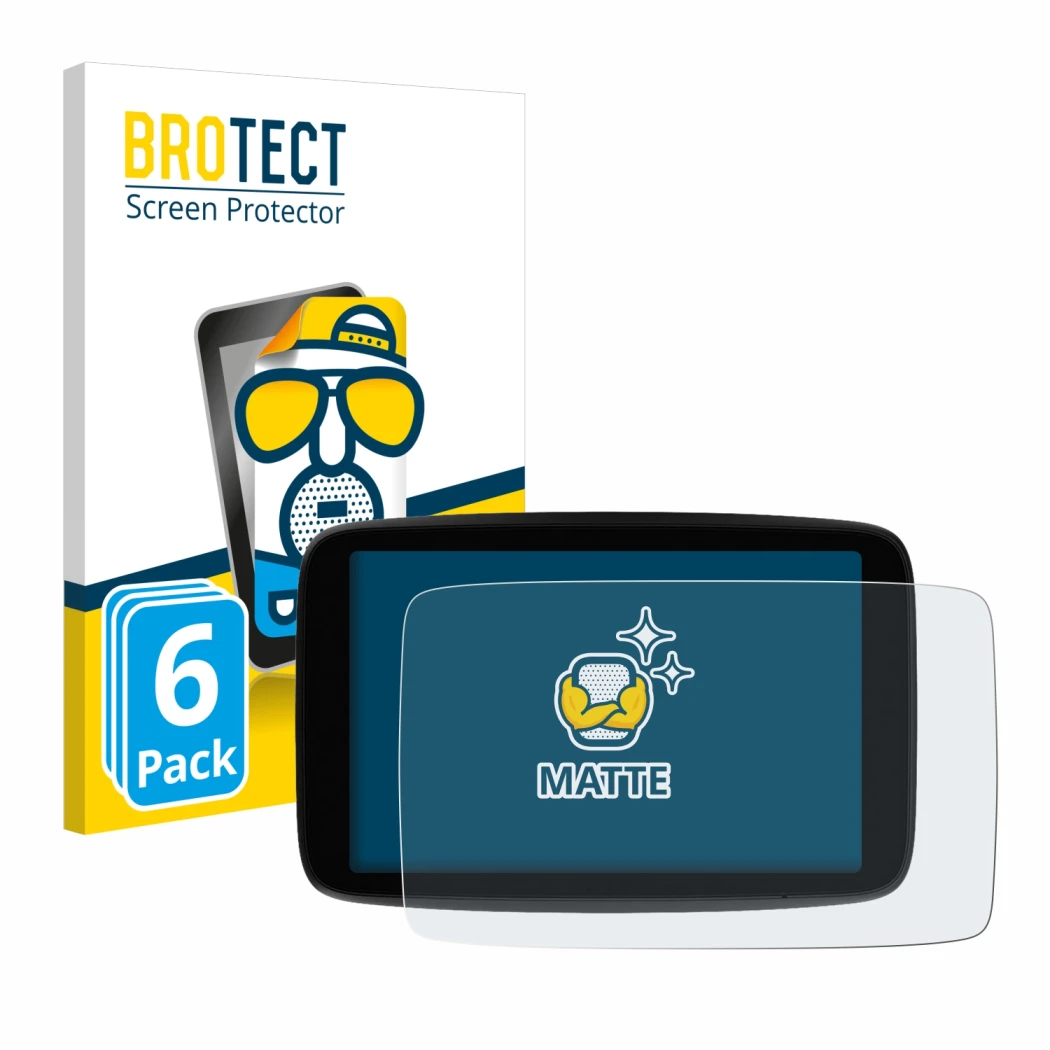Front side of a product packaging with the brand logo BROTECT. Next to it is the device TomTom GO Expert Plus 7