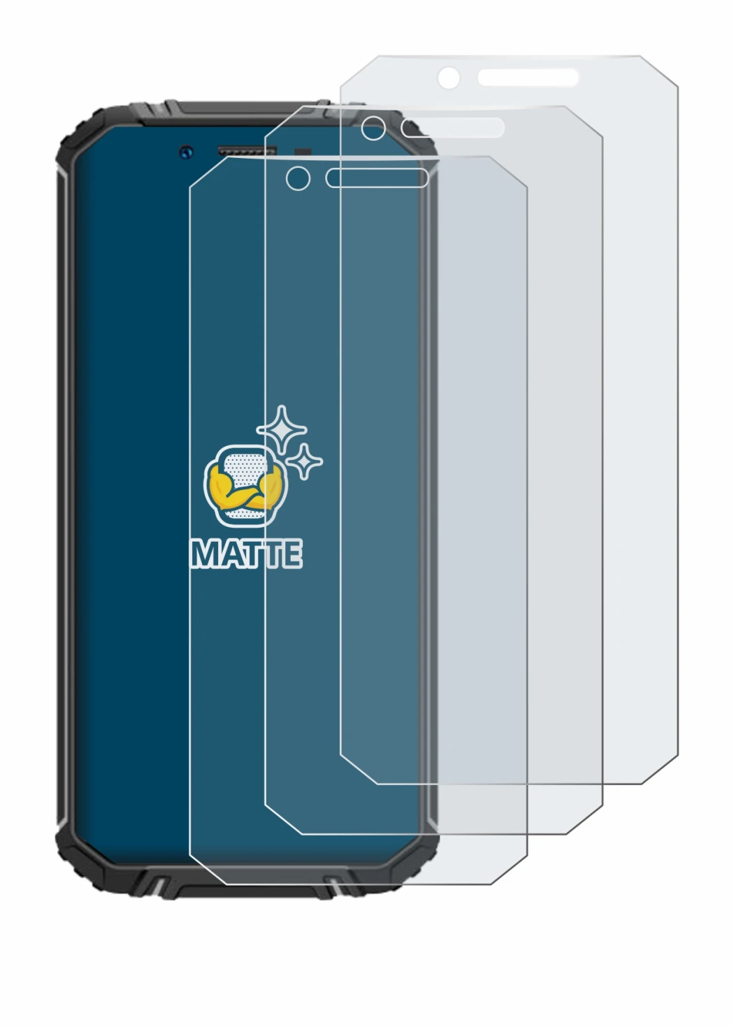 Image of the device Oukitel WP18 with a wide variety of screen protectors.