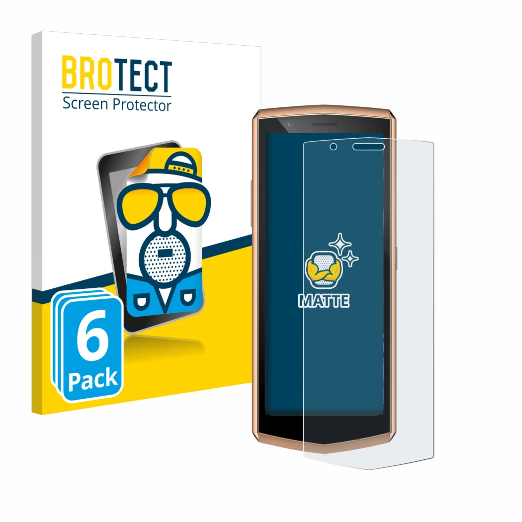 Front side of a product packaging with the brand logo BROTECT. Next to it is the device Cubot Pocket 3 shown with the correspo