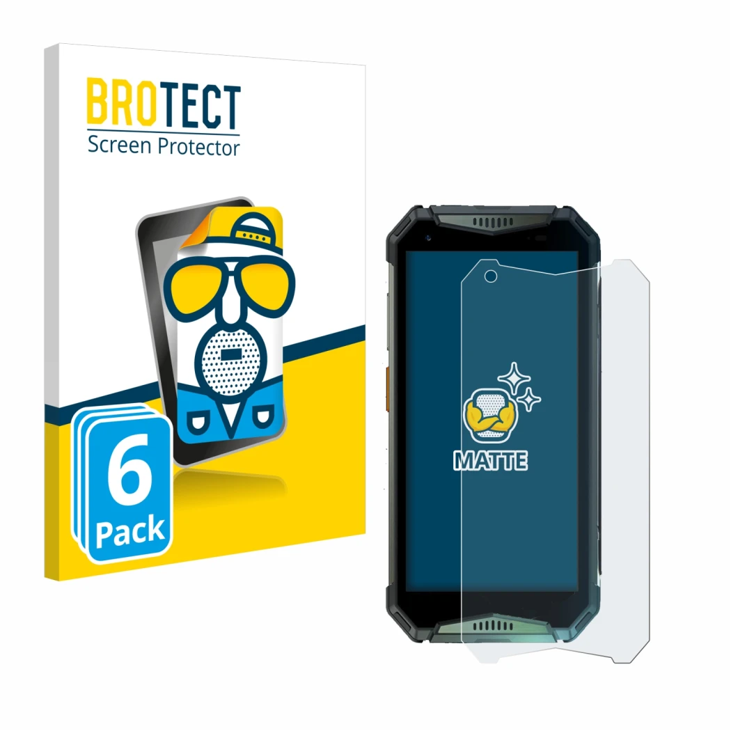 Front side of a product packaging with the brand logo BROTECT. Next to it is the device Ulefone Armor 20WT shown with the corr