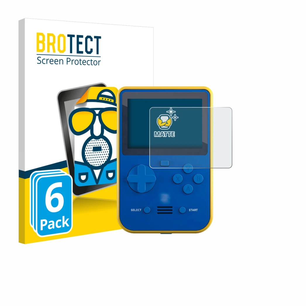 Front side of a product packaging with the brand logo BROTECT. Next to it is the device Blaze Super Pocket shown with the corr