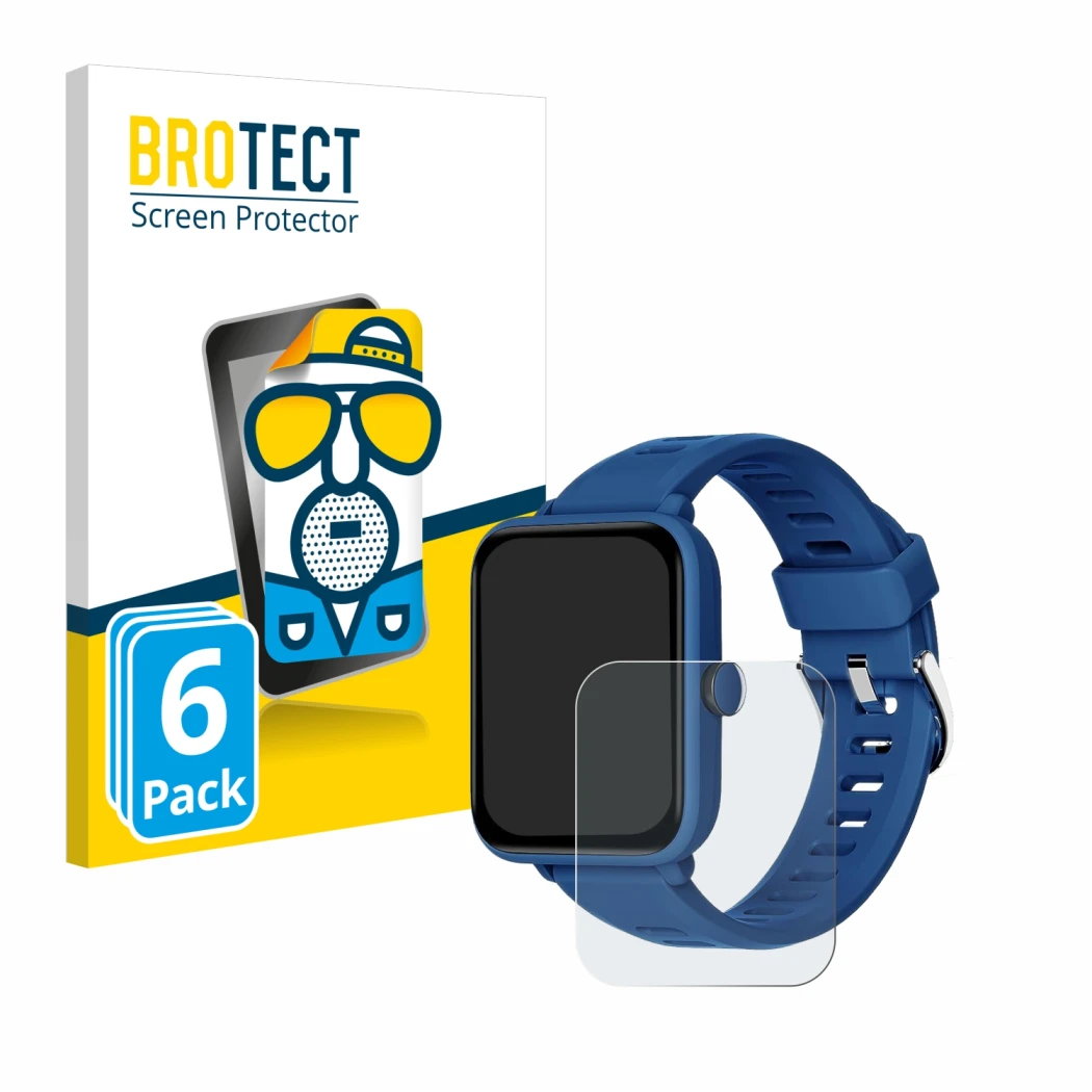 Front side of a product packaging with the brand logo BROTECT. Next to it is the device Biggerfive BW01 1.5