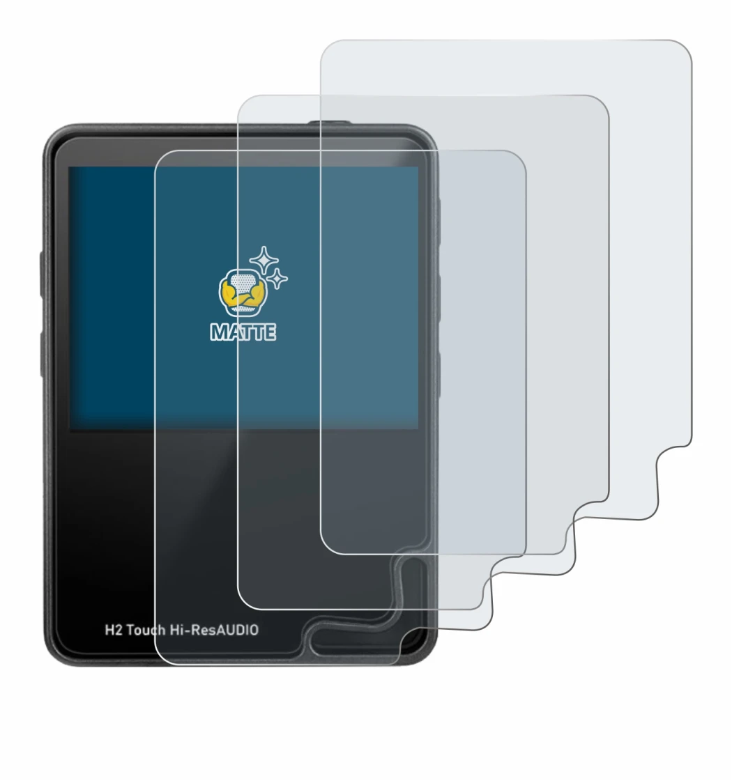 Image of the device HifiWalker H2 touch with a wide variety of screen protectors.