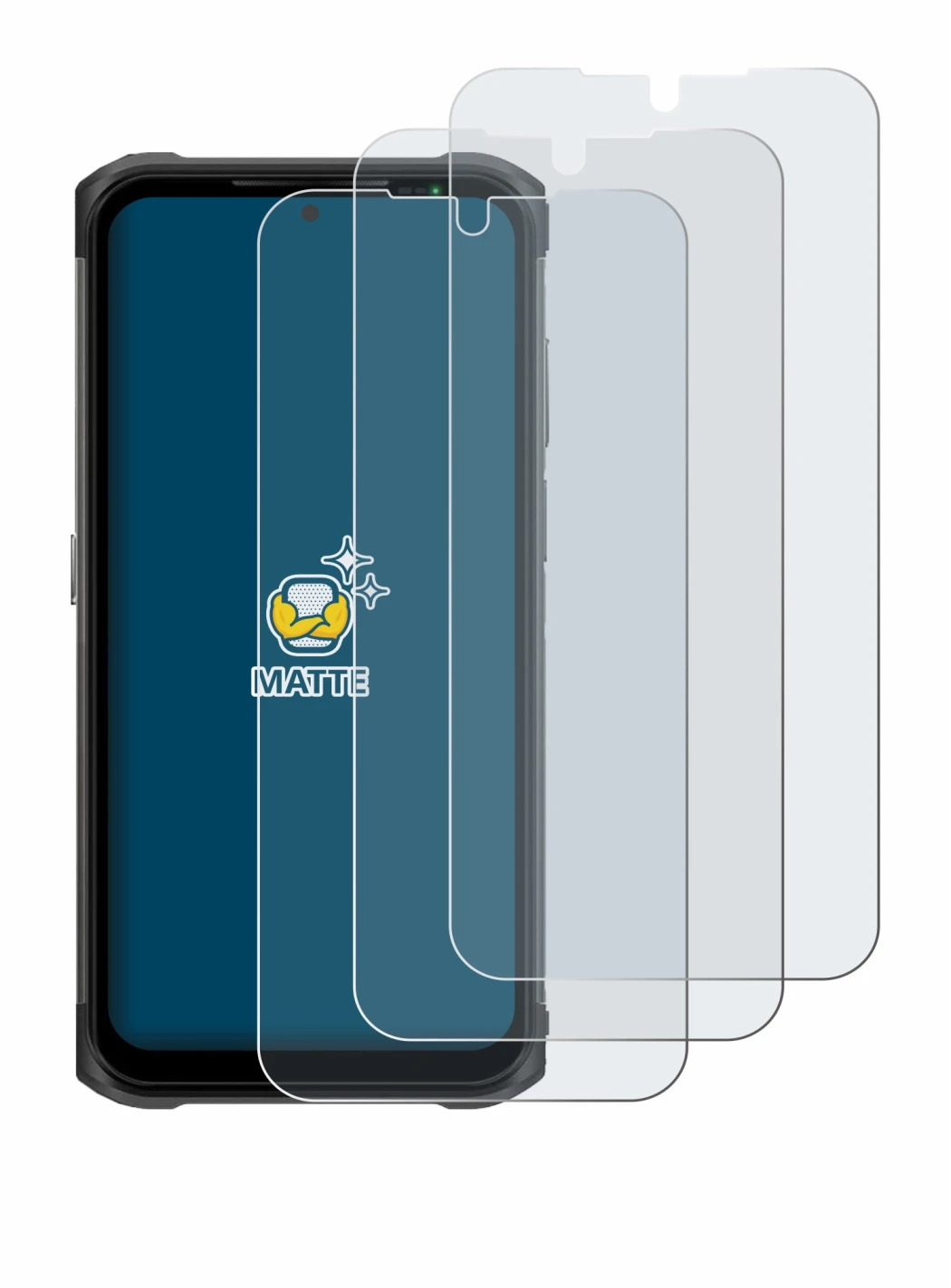 Image of the device Ulefone Armor 12S with a wide variety of screen protectors.