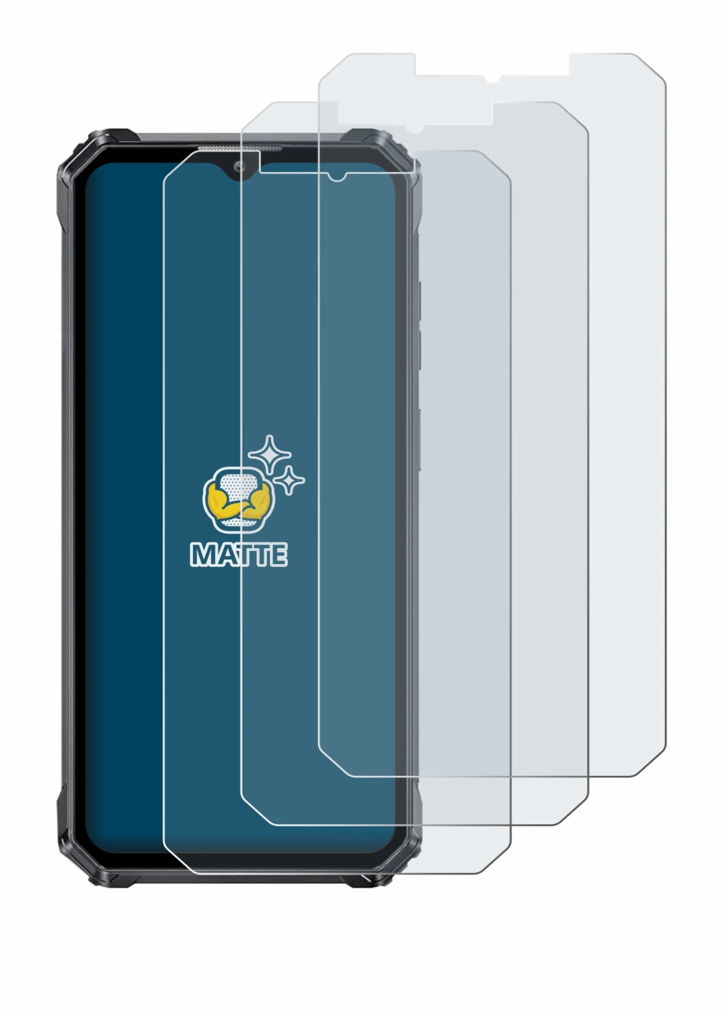 Image of the device Oukitel WP28 with a wide variety of screen protectors.
