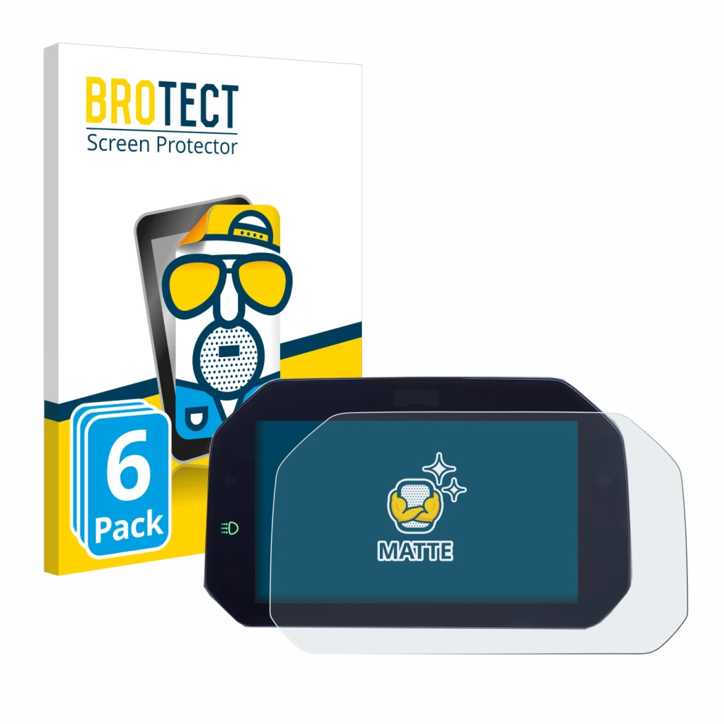 Front side of a product packaging with the brand logo BROTECT. Next to it is the device BMW R 1300 GS TFT 6.5