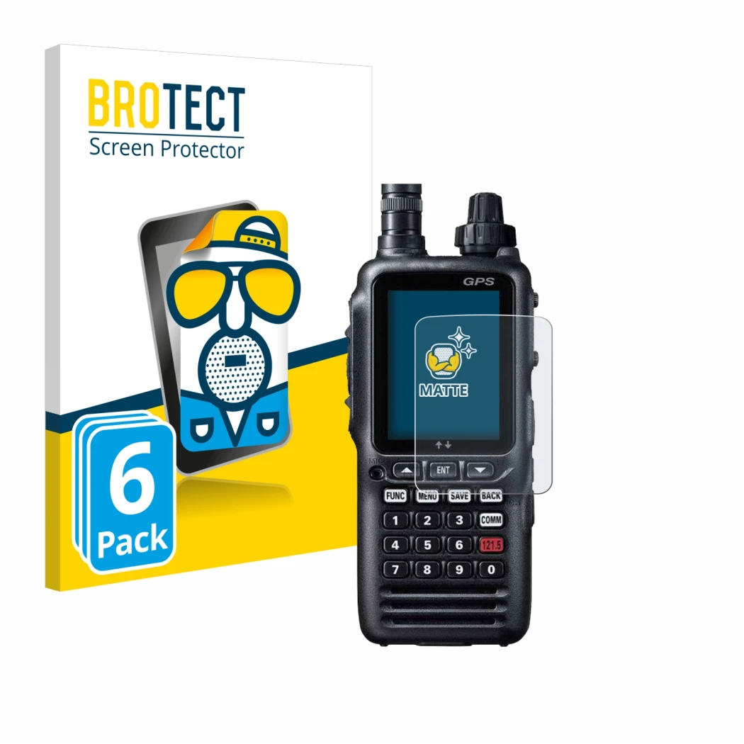 Front side of a product packaging with the brand logo BROTECT. Next to it is the device Yaesu FTA-850L shown with the correspo