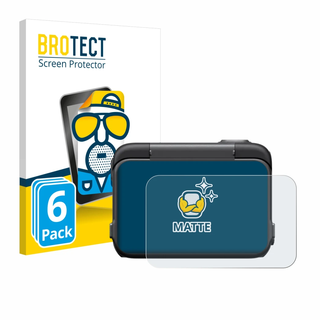 Front side of a product packaging with the brand logo BROTECT. Next to it is the device Insta360 Ace Pro shown with the corres