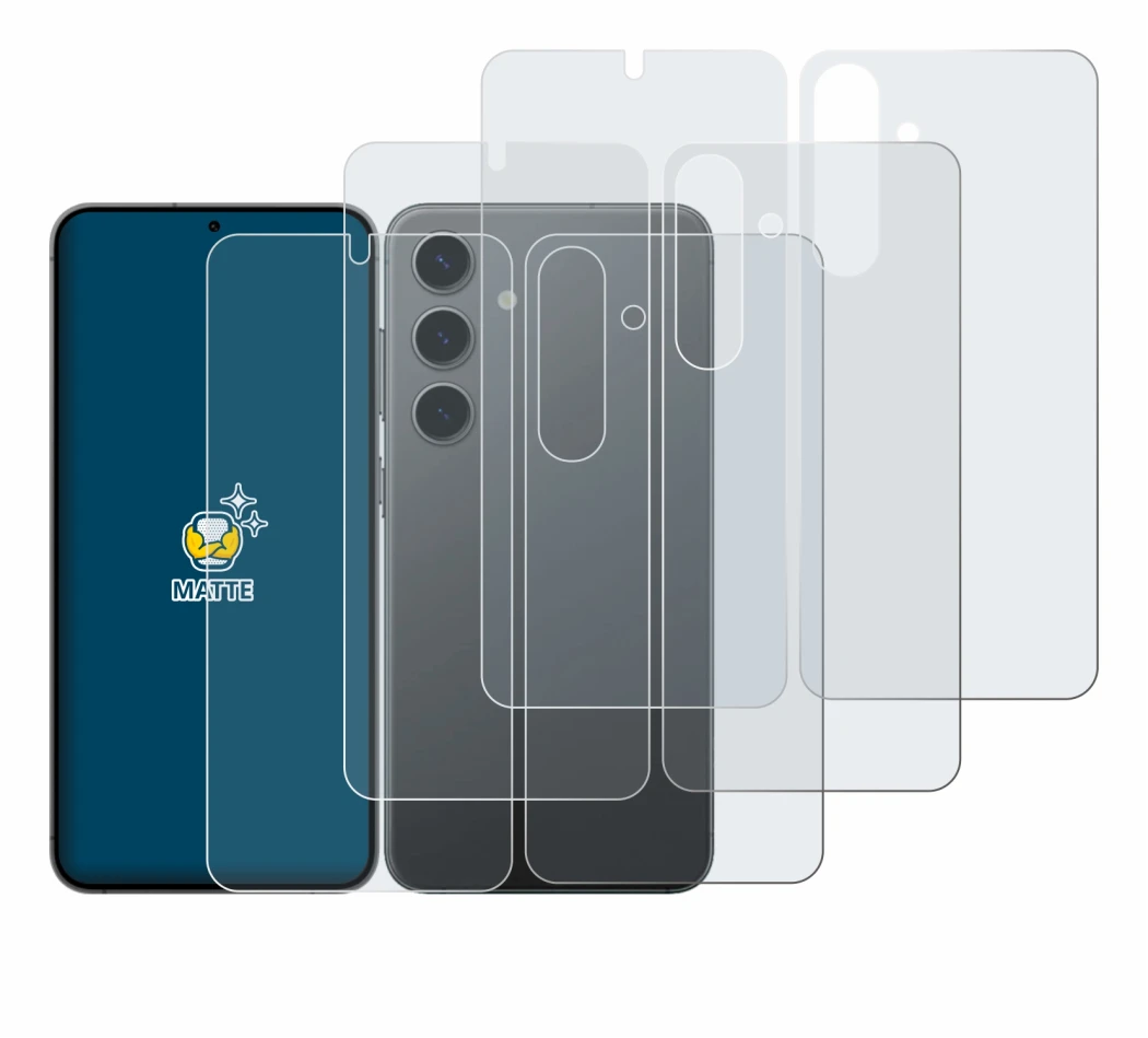 Image of the device Samsung Galaxy S24 (Front+Back) with a wide variety of screen protectors.