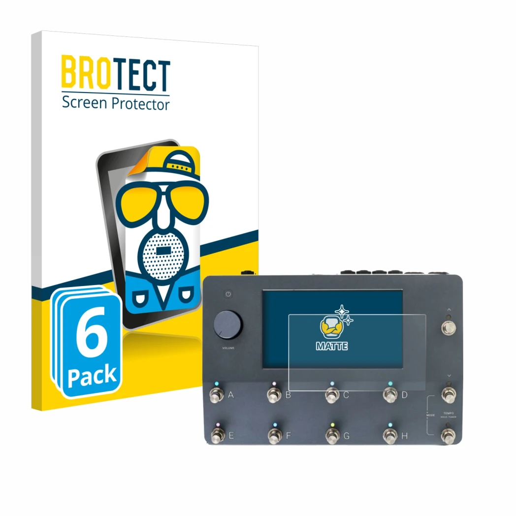 Front side of a product packaging with the brand logo BROTECT. Next to it is the device Neural DSP Quad Cortex shown with the