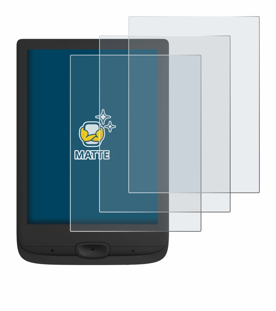 Image of the device PocketBook Basic Lux 4 with a wide variety of screen protectors.