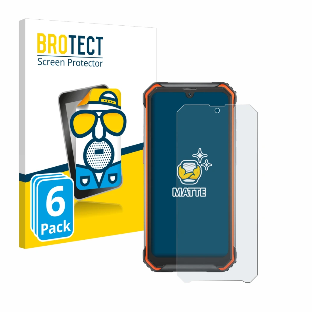 Front side of a product packaging with the brand logo BROTECT. Next to it is the device Blackview BV7200 shown with the corres