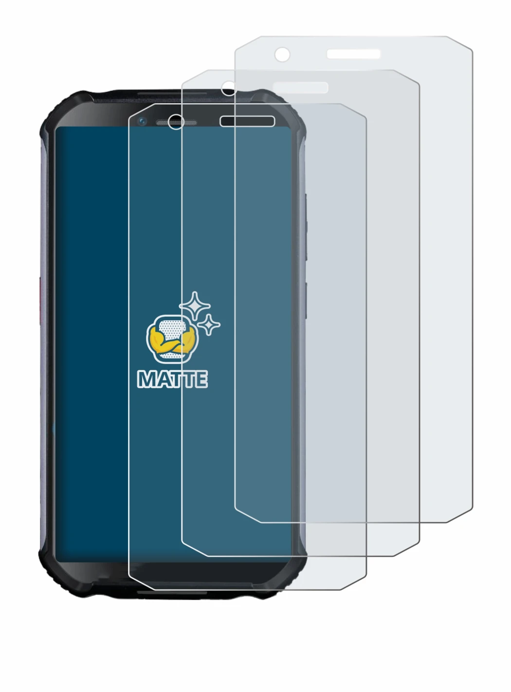 Image of the device Doogee S41 Plus with a wide variety of screen protectors.