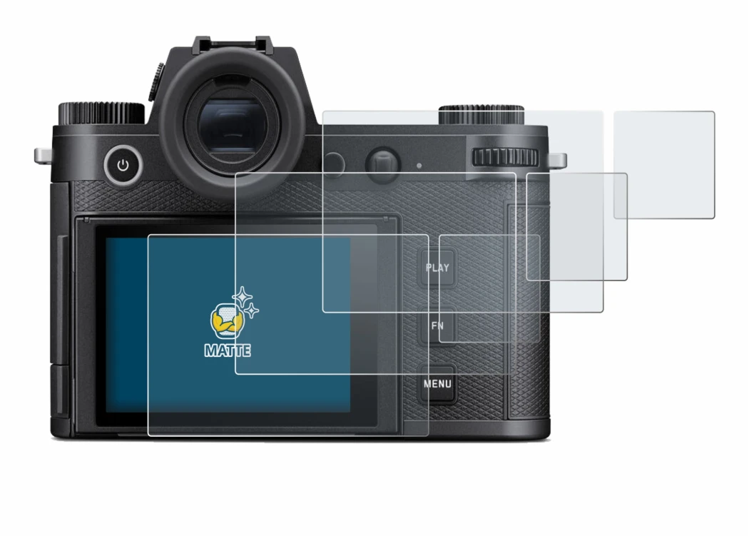 Image of the device Leica SL3 (Display + top plate display) with a wide variety of screen protectors.