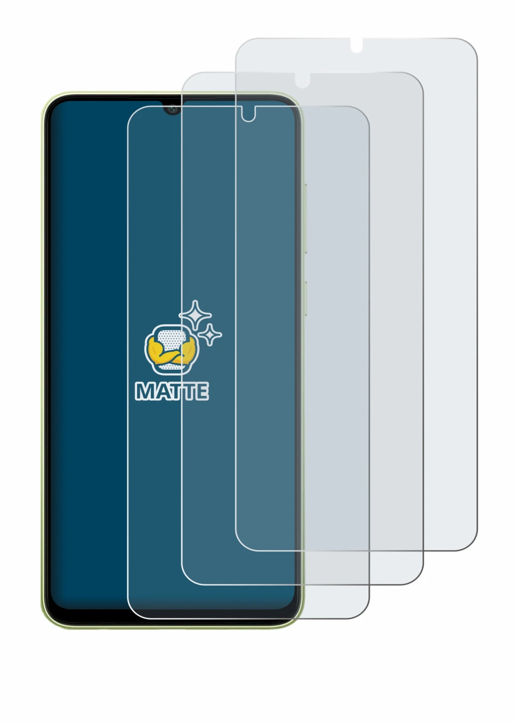 Image of the device Samsung Galaxy A05 with a wide variety of screen protectors.