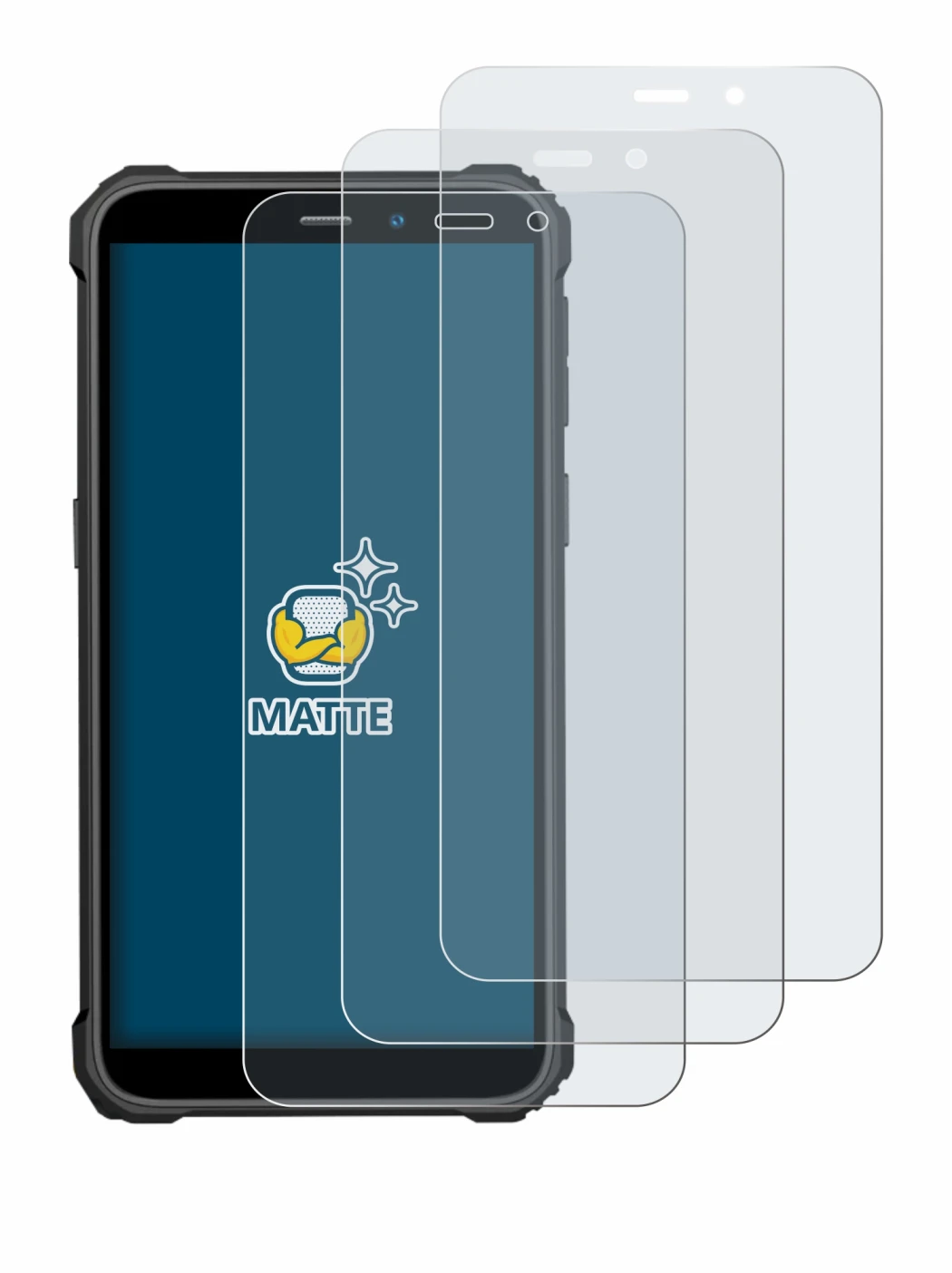 Image of the device Oukitel WP32 with a wide variety of screen protectors.