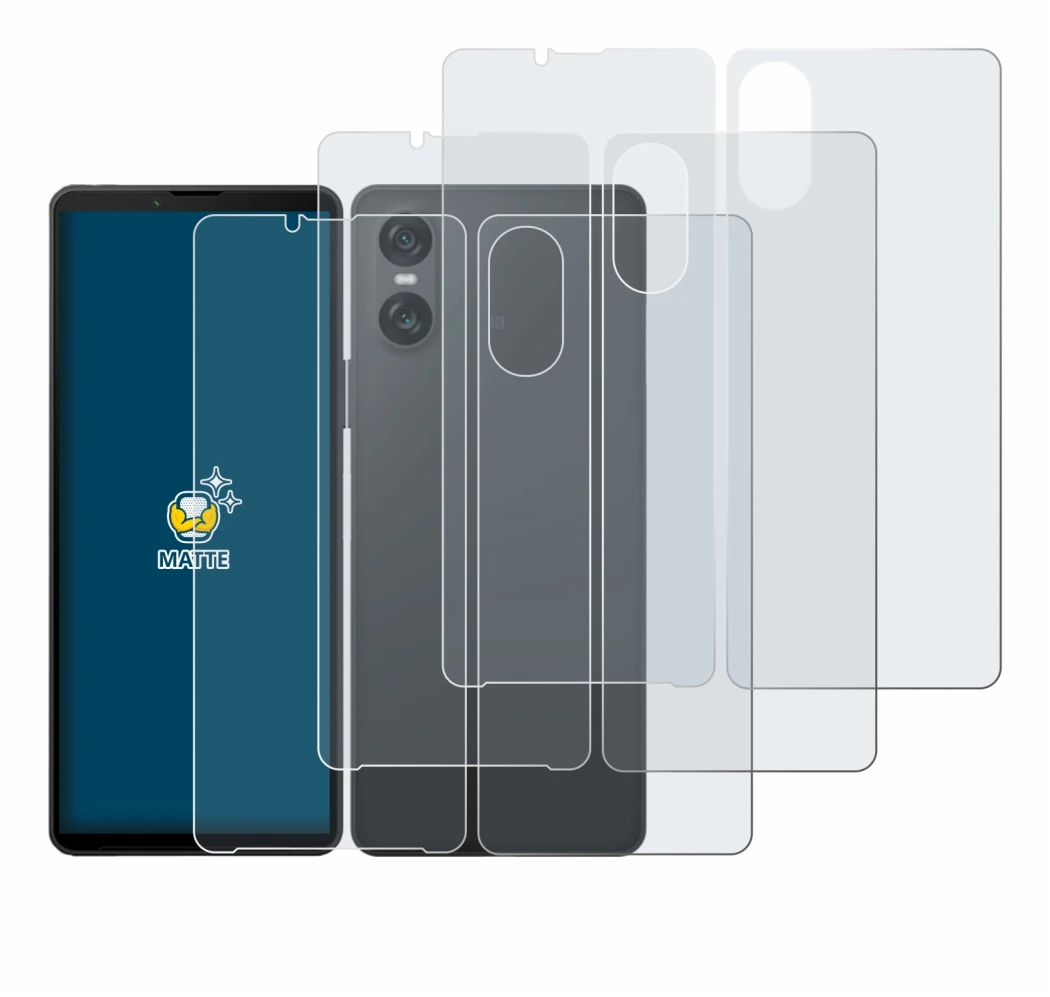 Image of the device Sony Xperia 10 VI (Front+Back) with a wide variety of screen protectors.