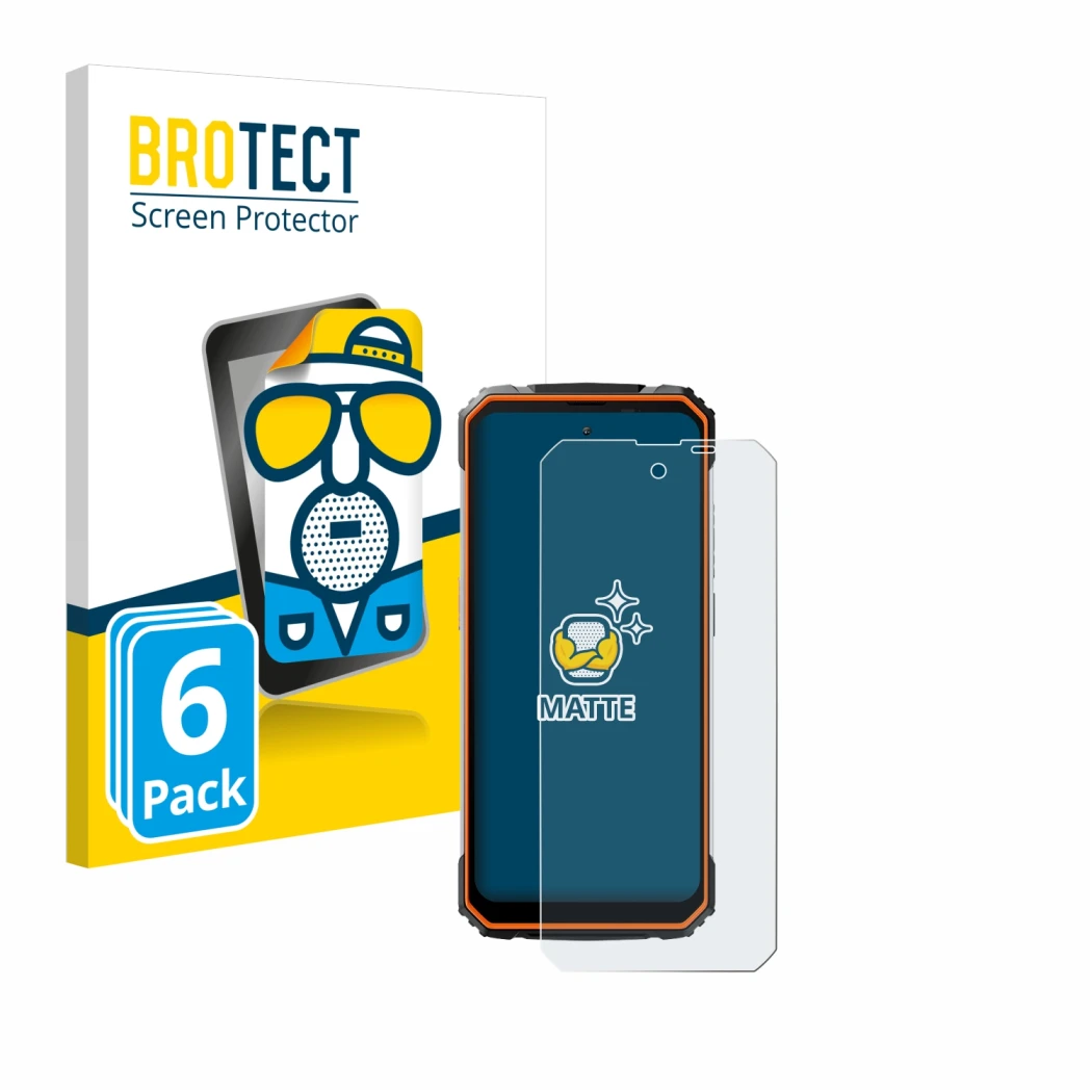 Front side of a product packaging with the brand logo BROTECT. Next to it is the device Blackview BV8100 shown with the corres