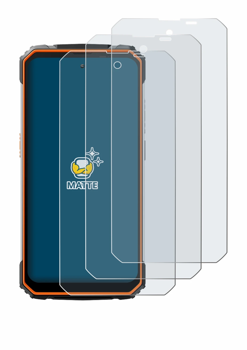 Image of the device Blackview BV8100 with a wide variety of screen protectors.