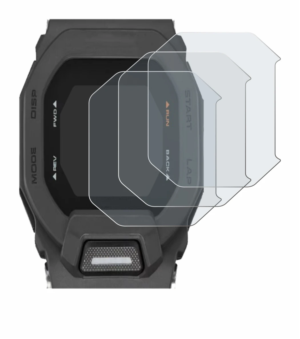 Image of the device Casio G-Shock GBD-200 with a wide variety of screen protectors.