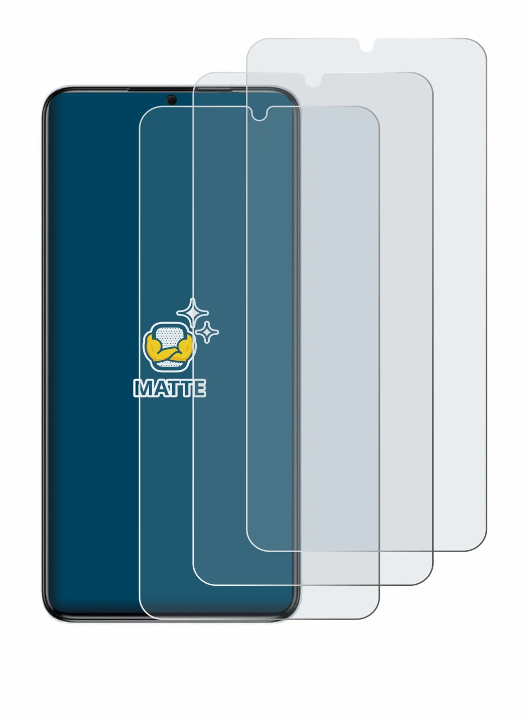 Image of the device Oukitel C50 with a wide variety of screen protectors.
