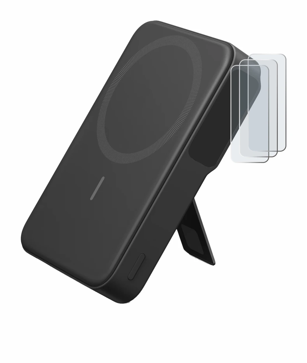 Image of the device Anker MagGo with a wide variety of screen protectors.