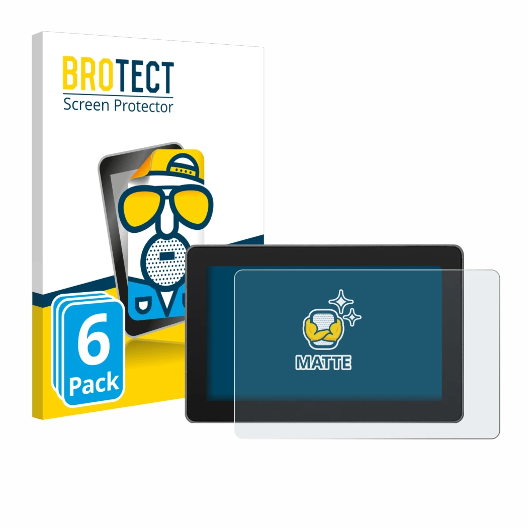 Front side of a product packaging with the brand logo BROTECT. Next to it is the device SmallHD Indie 5 shown with the corresp