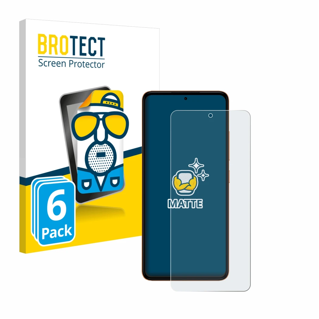 Front side of a product packaging with the brand logo BROTECT. Next to it is the device HMD Pulse shown with the corresponding