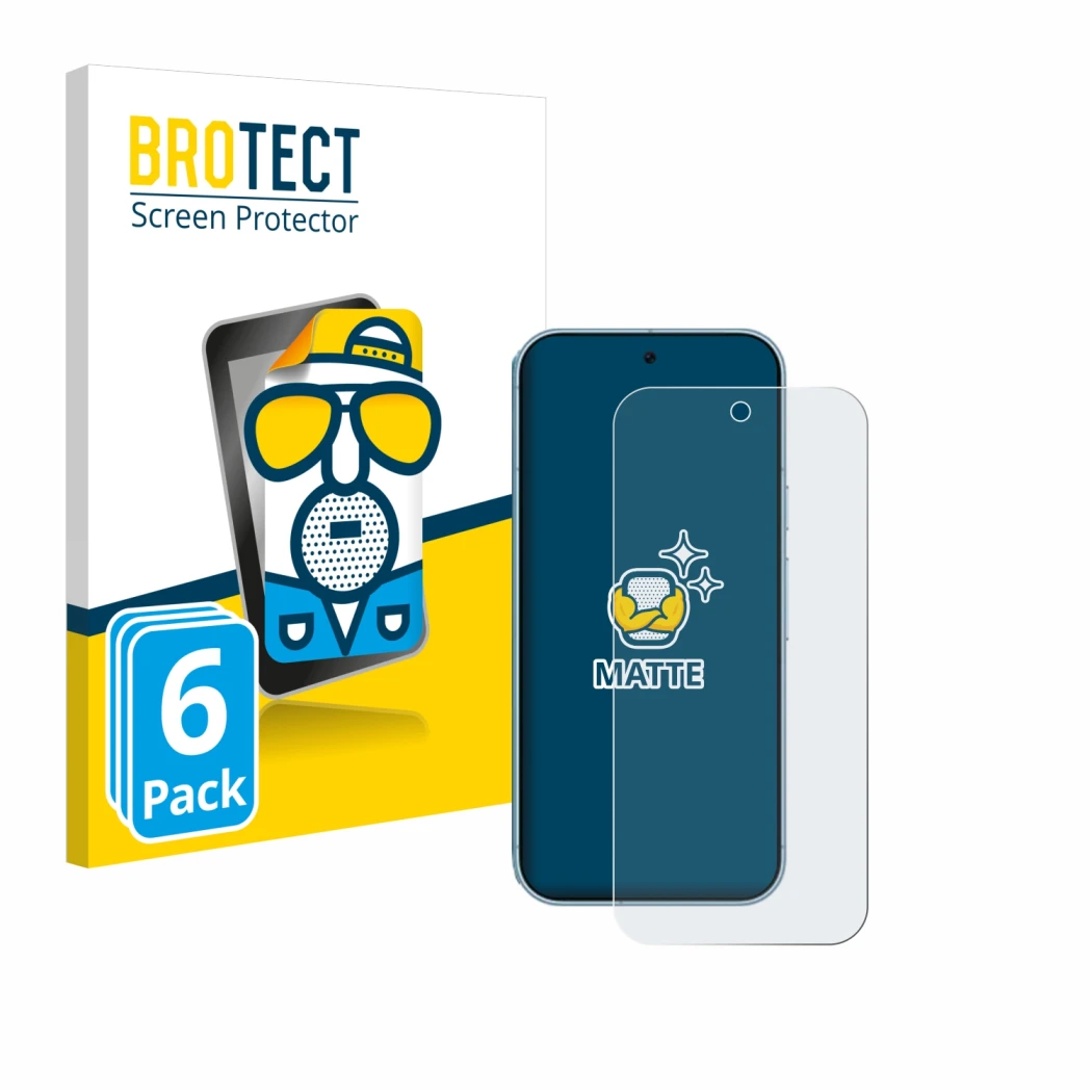 Front side of a product packaging with the brand logo BROTECT. Next to it is the device Google Pixel 9 Pro shown with the corr