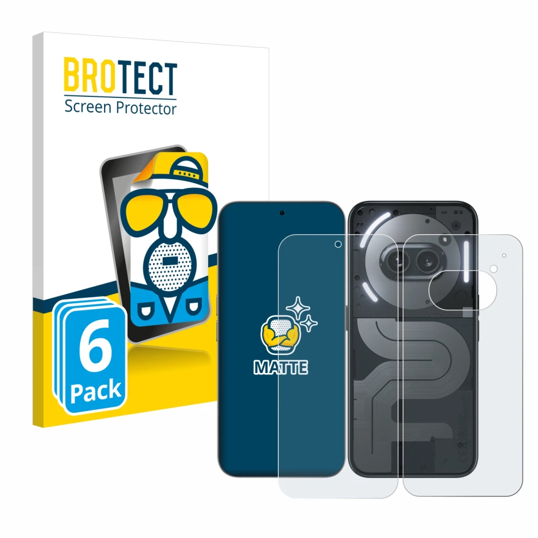 Front side of a product packaging with the brand logo BROTECT. Next to it is the device Nothing Phone (2a) Plus (Front+Back) s