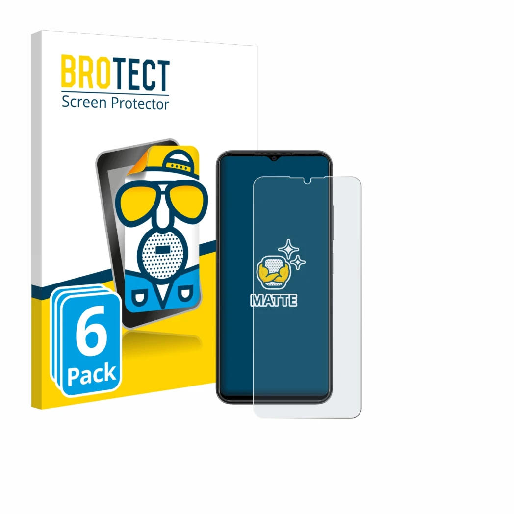 Front side of a product packaging with the brand logo BROTECT. Next to it is the device ZTE Blade A54 shown with the correspon