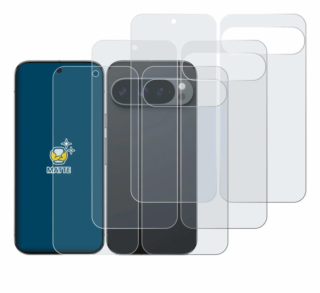 Image of the device Google Pixel 9 Pro XL (Front+Back) with a wide variety of screen protectors.