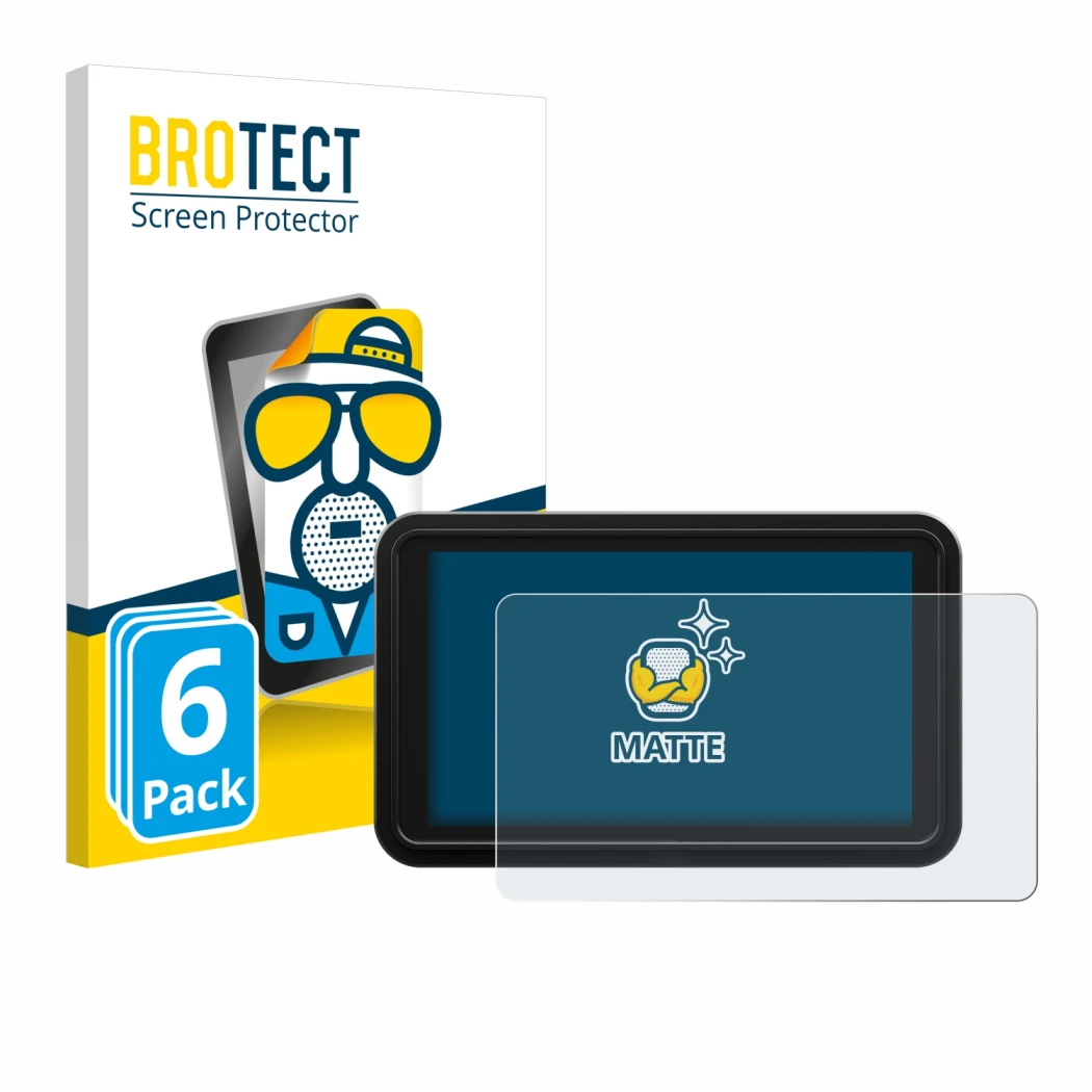 Front side of a product packaging with the brand logo BROTECT. Next to it is the device Atomos Shinobi 2 shown with the corres